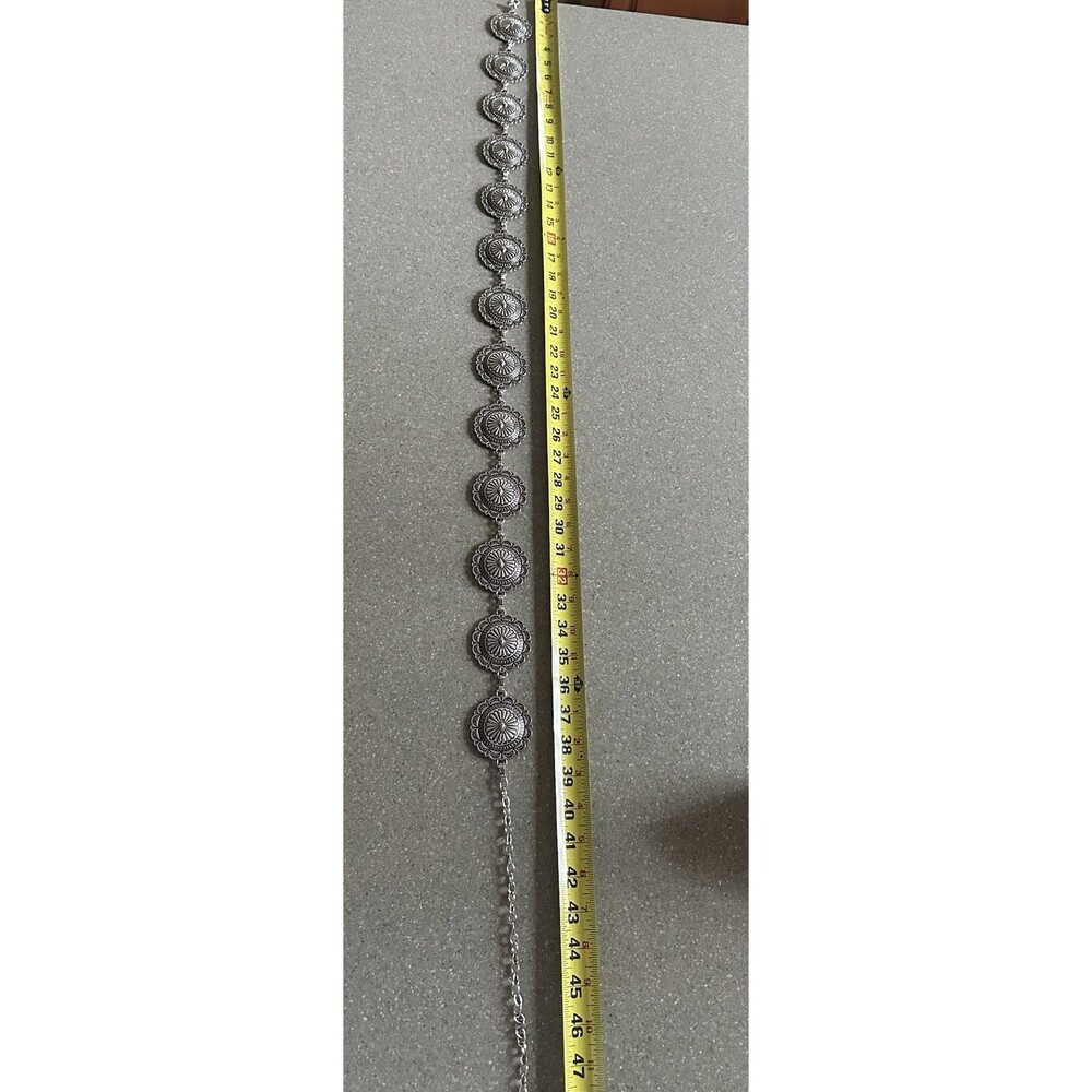 49 inch Concho Chain Belt – Vintage Silver Adjustable Waist Jewelry Hobo Concert - Picture 5 of 7